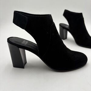 Eileen Fisher Black Suede Slingback Block Heel Booties Vero Cuoio Womens 6
